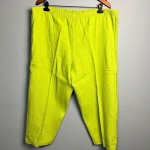 Aegean Linen Capri Artsy Lagenlook Pants‎ Elastic Waist Chartreuse Green Size M